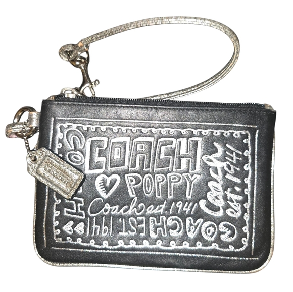 Coach Poppy Black and Silver Wristlet - Picture 1 of 7